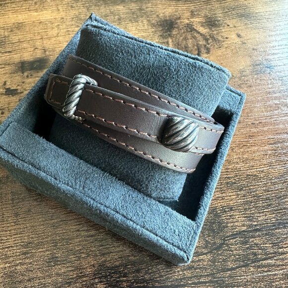 David Yurman Triple Wrap Cable Bracelet in Brown Leather - Picture 5 of 13